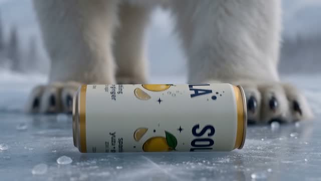 A SOLA can revealed among shattered ice between the bear's paws